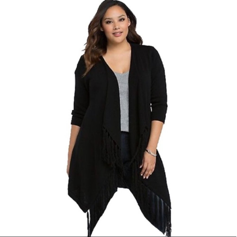 Torrid Size O Open Cardigan Sweater Black Fringe
